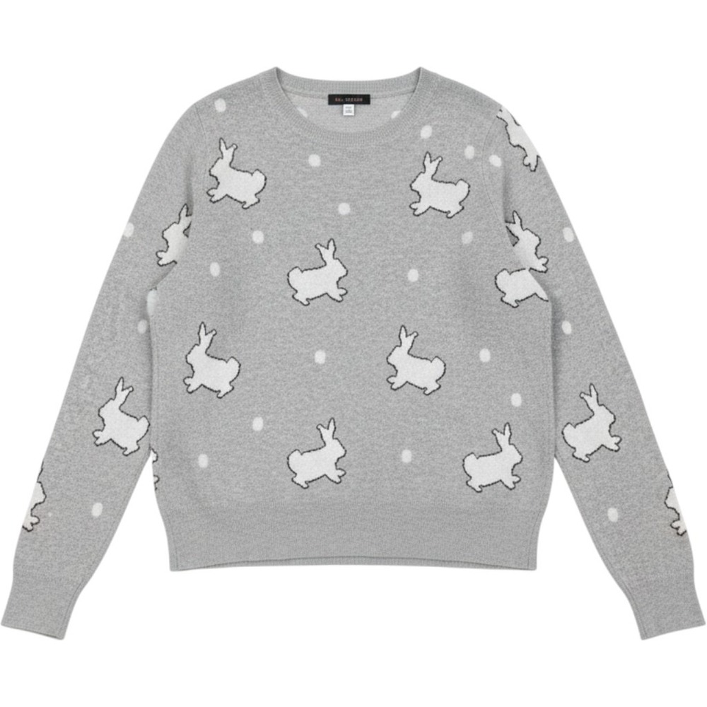 LOFT Bunny Rabbit Sweater S 100% Cotton Gray Novelty Knit Coquette Twee